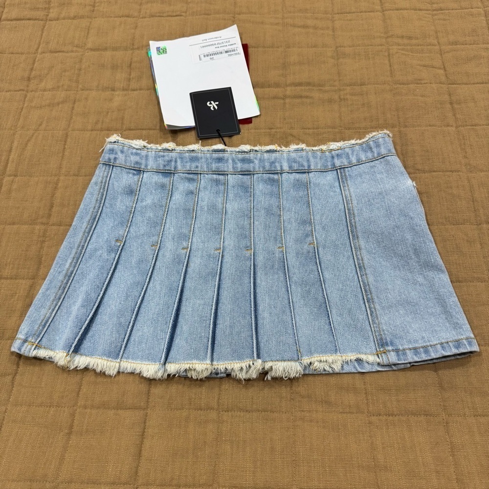 NWT Andersson Bell Skirt Size 26 XS-Small Blue Apron Pleated Denim Mini Skirt - Picture 4 of 13